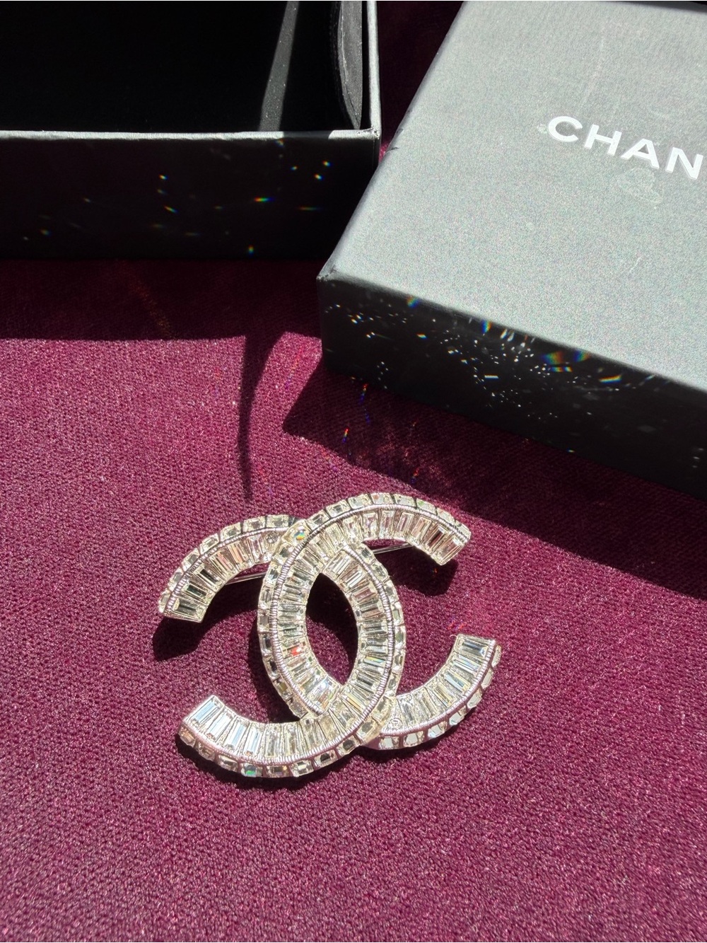 CHANEL Crystal Double C Brooch - Silver and Clear - Picture 2 of 8